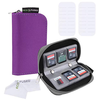 Eco-Fused Memory Card Case - Fits up to 22x SD, SDHC, Micro SD, Mini SD and 4X CF - Holder with 22 Slots (Purple & Grey / 22 Slots - 2 Pack) - color: Purple & Grey / 22 slots - 2 pack