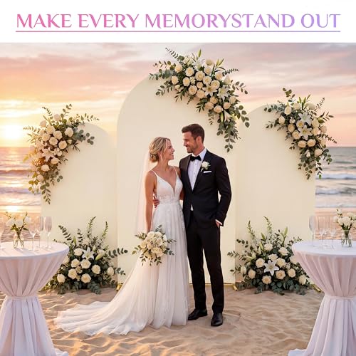 Toolterritary Set of 3 Metal Arch Backdrop Stand with Cover Set, (7.2FT, 6.6FT, 6FT Wedding Arch and Cover Set), Backdrop Arch for Party, Baby Shower, Birthday, and Graduation Ceremony - color: Beige, size: 7.2ft+6.6ft+6ft