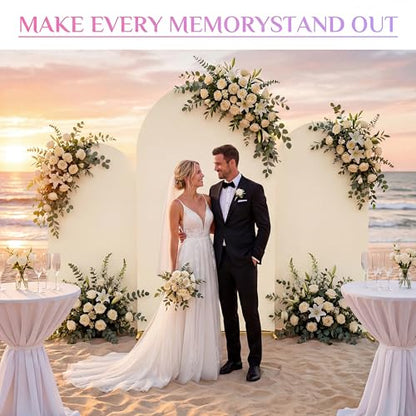 Toolterritary Set of 3 Metal Arch Backdrop Stand with Cover Set, (7.2FT, 6.6FT, 6FT Wedding Arch and Cover Set), Backdrop Arch for Party, Baby Shower, Birthday, and Graduation Ceremony - color: Beige, size: 7.2ft+6.6ft+6ft