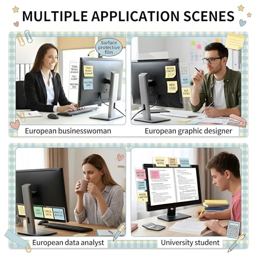 JJUNW 4 Pcs Monitor Memo Board, Computer Monitor Sticky Note Holder Acrylic Desk Accessories, Transparent Side Note Desktop Memo Board for Office Home Desktop
