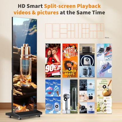 80" LED Digital Signage Display with Flight Case, P1.86 Foldable Spliceable LED Poster Screen Kiosk with Content Management System, WiFi/USB/HDMI for Events, Rentals & Commercial Use (Black, 1 Panel) - size: 1 Unit & Flight Case