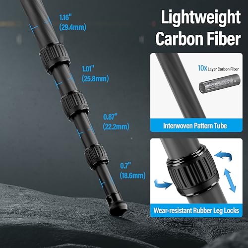 SIRUI AM-284 Carbon Fiber Tripod for Travel, Professional Camera Tripod with 4-Section Legs, Twist Leg Locks, Detachable Metal Spikes, Loads up 33LB, Max Height 47.2“ - size: AM-284, style: AM-284 Heavy Duty Tripod Legs Only