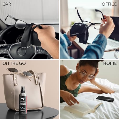 MagicFiber Glasses Cleaner Kit - (2) Eyeglass Cleaner Sprays + (2) Microfiber Cleaning Cloth - Wipes For Eye Glasses, Lenses, Cameras, Screens, Sunglasses, Phones, Electronics, Computer, VR, TV