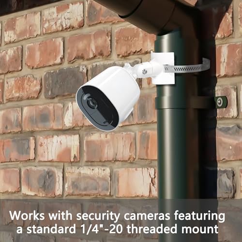 Universal Adjustable Stainless Mount Bracket Outdoor Security Camera 360 Degree hoop Hose Clamp Pipe Poles Mount No-drill holes Compatible with Reolink/Nest/Arlo/Eufy/Wyze and other camera (White) - color: White
