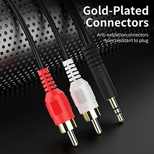 3.5mm to 2 Male RCA Cable - 6FT Stereo Audio Adapter Braided Hi-Fi Sound Auxiliary Y Splitter, Metal Shell Shielded Aux RCA Y Cord Compatible with Smartphone, MP3, Tablet, Speaker - size: 6FT