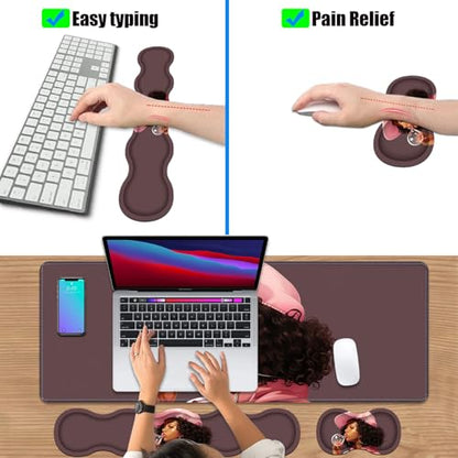4 in 1 Ergonomic Keyboard Wrist Rest & Mouse Pad Wrist Rest Set, Large XXL Gaming Desk Mat 31.5"x 11.8" with Non-Slip Base, Memory Foam for Home Office Study Gaming, African American Black Girl - color: African American Black Girl