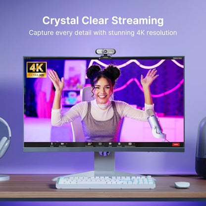 NexiGo N660P Pro 4K Webcam with Distortion-Free Lens, 1080p 60 fps Autofocus USB Streaming Camera, 3DNR, Noise-Canceling Mics & Privacy Cover, Web Cam for Gaming/Live Streaming/PC/Mac/Switch 2, Black - style: 4K Webcam AutoFocus
