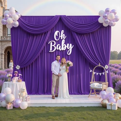 10ftx12ft Purple Backdrop Curtains for Wedding-Wrinkle Free Backdrops Curtain Drapes Fabric Decorations Photo Back Drop Cloth for Baby Shower Photography Stage Reception 2Panels 12ft(H) x 5ft(W) - color: Purple, size: W5' x H12'(2 panels)