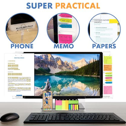 Barelove 3 Pack Computer Monitor Memo Board, Left/ Right/ Bottom Transparent Multifunction Acrylic Screen Message Board, Office Home Desktop Students Accessories, with Sticky Notes - style: Left & Right & Bottom