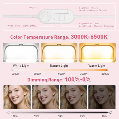 HITTI Half Moon Light for Nail Desk with 5X Magnifier, 30" Foldable LED Arch Tech Lamp with Phone Holder for Manicure, Handicraft, Art, Eyelash Extension - 3 Color Modes & 10 Brightness, Home & Salon - color: White