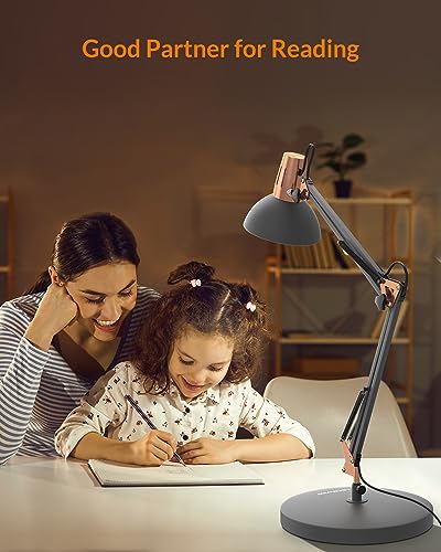 LEPOWER Metal Desk Lamp, Adjustable Goose Neck Architect Table Lamp with On/Off Switch, Swing Arm Desk Lamp with Clamp, Eye-Caring Reading Lamp for Bedroom, Study Room &Office (Sandy Black) - color: Sand Black