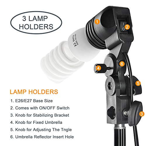 EMART Umbrella Photography Lighting Kit, 200/700W Bulbs, Soft Light Continuous Photographic Reflector Set for Portrait Studio Video Recording, Filming, Podcast