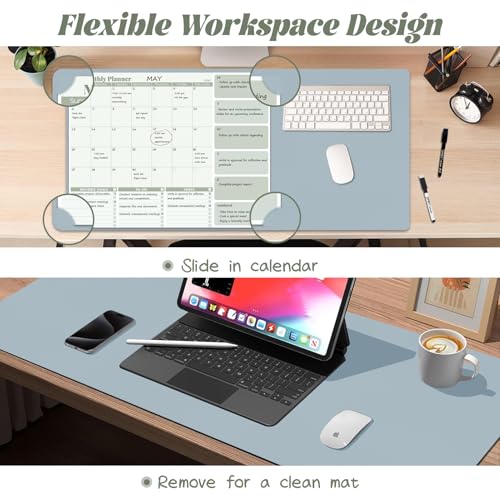 JJPRO Dual-Layer Sage Green Dry Erase Desk Mat,Large Multi-Use Dry Erase Desk Calendar, Erasable Desk Mat,Double-Sided Faux Leather Desk Pad,Reusable Desk Writing Board for Office, Home-16"x34" - color: Sage Green