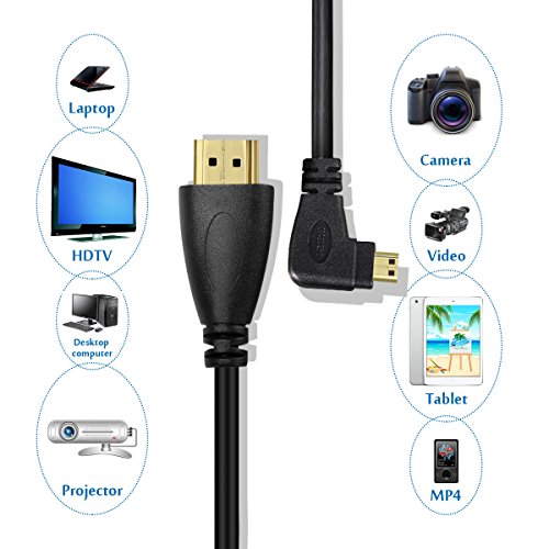 UCEC Micro HDMI to HDMI Cable - Left Angled Spring - Durable Coil for TVs, Monitors, and Gaming Consoles,6.5FT - color: Left angled micro hdmi cable