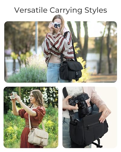 BAGSMART Small Camera Bag, DSLR Camera Case for Camera Lens & Accessories, Ultra-Light Compact Crossbody Camcorder Bags with Rain Cover/Tripod Straps, Camel