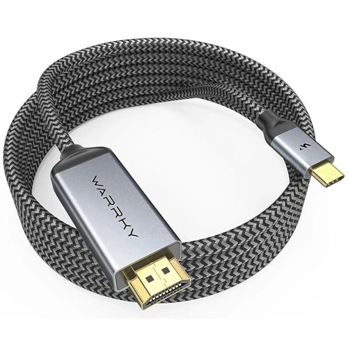 Warrky USB C to HDMI Cable 4K, 15ft [Braided, High Speed] Thunderbolt 3 to HDMI Adapter Compatible for New iPad, MacBook Pro/Air, iMac, Galaxy S20 S10 S9 S8, Surface, Dell, HP - size: 15FT, style: 1 Pack