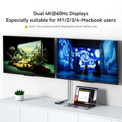 ACASIS USB C to Dual HDMI DisplayLink Adapter, 4K@60Hz, 2 HDMI & 3 USB-A Ports, 100W PD Charging, USB C DisplayLink Docking Station for Mac M1/M2/M3/M4/M5/Neo/Windows,USB A/C to Dual Monitor Adapter - color: Gray