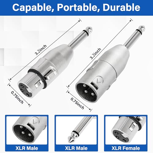 1/4" TS Male to XLR Adapter 2 Pack, 6.35mm 1/4" TS Male to XLR Male Adapter and 6.35mm 1/4" TS Male to XLR Female Adapter, 1/4 Inch TS Male to XLR Connector - color: TS 6.35mm Male to (XLR Male & XLR Female), size: 2 Pack