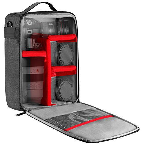 Neewer NW140S Waterproof Camera and Lens Storage Carrying Case 8.7x5.9x12.6 inches Soft Padded Bag for Canon Nikon Sony DSLR, 4 Lens or Flash, Trigger, Battery Accessories(Grey) - style: Nw140s