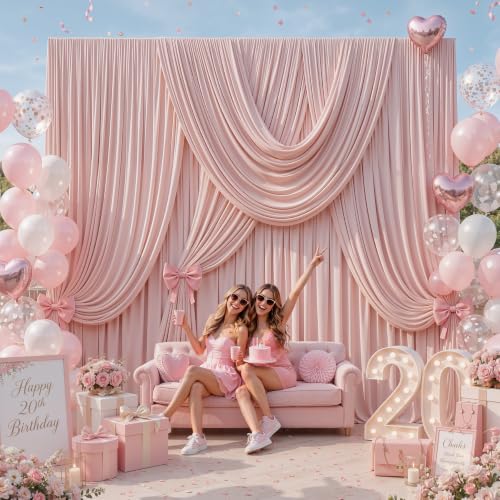 20FTx12FT Dusty Pink Wrinkle-Free Wedding Backdrop Curtain -Silky Washable White Polyester Drapes for Baby Showers, Birthday Parties, Photography, and Wedding Receptions-4 Panels 5FTx12FT - color: Dusty Pink, size: W5' x H12'(4 panels)