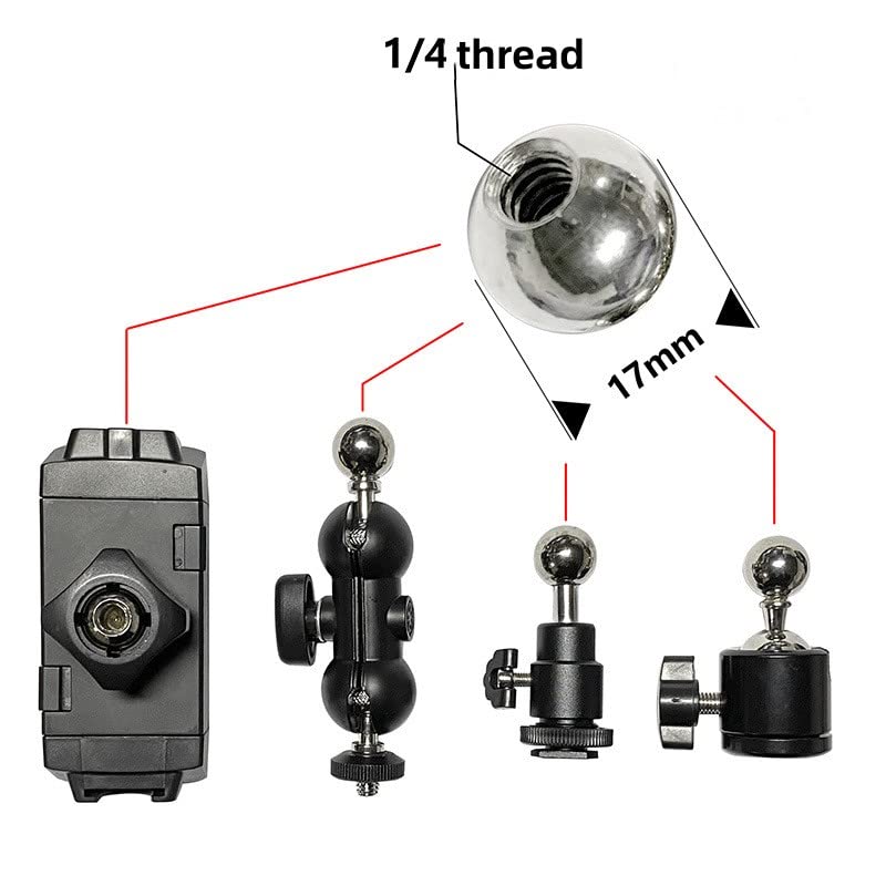 VizGiz 4 Pack 17mm Ball Head with 1/4 inch Threaded Screw Socket Stainless Steel Swivel Ball Joint Adapter Converter for Super Clamp Camera Hot Shoe Mount Smartphone Holder Phone Clip Light Tripod