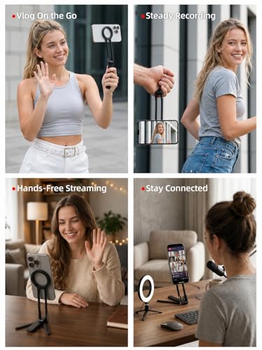 Mini Pocket Magnetic Phone Tripod – Aluminium Foldable Stand with Strong Magnet, Maglock Smartphone Tripod Compatible with iPhone 17 16 15 14 13 12 Series, Black - color: Black
