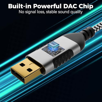 USB to 3.5mm Audio Cable 25 FT, USB A to 1/8’’ TRS Aux Jack Adapter, OFC, Nylon Braided, Gold-Plated Connector, for PC, Laptop, Speaker, PS5/4 Windows, Headphones, Not for Recording and Microphone - size: 25FT