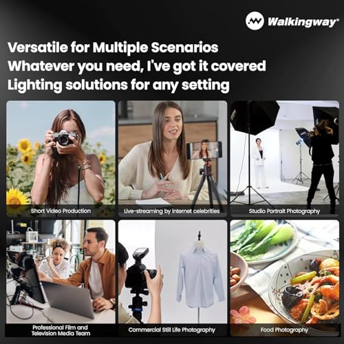 Walking Way Led 100W Video Camera Light Kit, 2800K-6800K Bi-Color Continuous Output Lighting for Photography, Cob Camera Lights with LED Screen 3 Powering, for Film Making, Photography Studio, Black - color: Black
