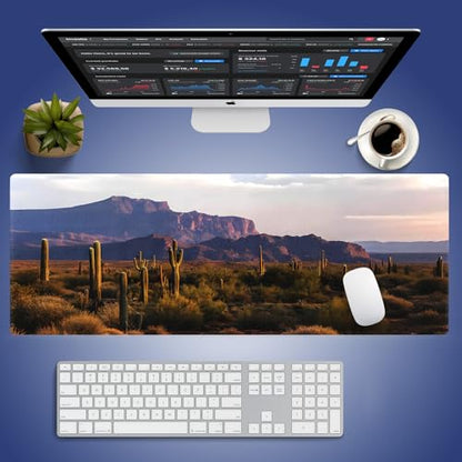 Wknoon. Extra Large Gaming & Office Mouse Pad (31.5" x 11.8") – Saguaro Scenery Arizona Desert Landscape with Cactus Mountain in Spring Wilderness, Premium XXL Desk Mat with Durable Stitched Edges | 31.5" x 11.8", Cactus Mountain in Spring Wilderness, Gam