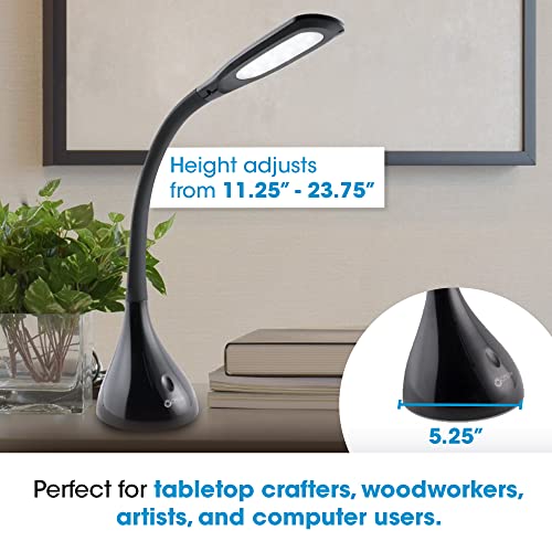 OttLite Creative Curves LED Desk Lamp, Black | Natural Daylight LEDs | 4 Brightness Settings | Adjustable Flexible Neck | 11.25 to 23.75 inches - color: Black