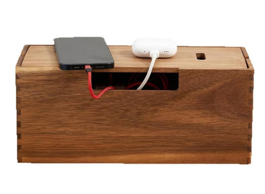 Acacia Wood Cable Management Box, Wooden Cable Organizer Box for Power Strips & Surge Protectors, Cord Organizer Box for TV Wires, Desk & Floor Cables, Under Desk Cable Storage Box for Home Office