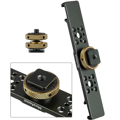 MINIFOCUS Triple Cold Shoe Extension Bar Mount, Aluminum Alloy Hot Shoe Mount Bracket with 1/4" Thread Holes for DSLR Camera Microphone Tripod LED Video Light Flashlight