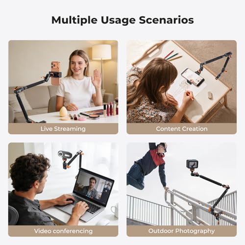 K&F CONCEPT 22" Magic Arm Clamp Kit, Overhead Desk Camera Mount, Long Articulating Friction Boom Arm for Phone, Action Camera, LED Light, Microphone