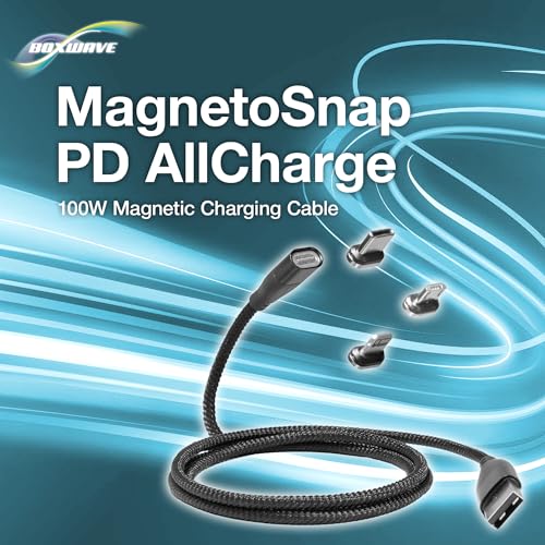 BoxWave Cable Compatible with SJCam FunCam - MagnetoSnap PD AllCharge Cable (100W), Magnet Charging Braided USB Type-C Micro - Jet Black
