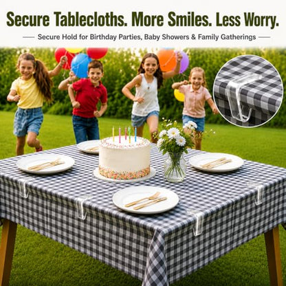 24 Pcs Clear Tablecloth Clips for Indoor Outdoor Tables, Windproof Plastic Table Cloth Holder Clips for Thick Tables, Transparent Picnic Table Cover Clip Clamps for Securing Tablecloths Large - size: Large