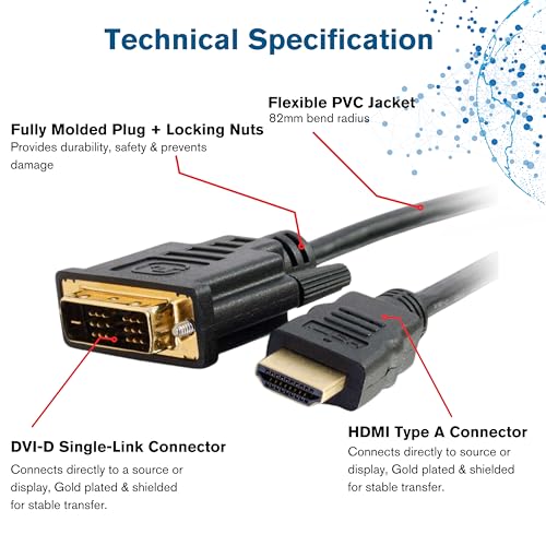 Legrand - C2G DVI to HDMI Cable, DVI-D Male to HDMI Male, Black HDMI Adapter Cable, 2 Meter (6.56 Feet) Bi-Directional Adapter Cable, 1 Count, C2G 42516 - size: 2 meters