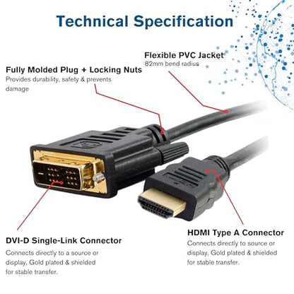 C2G/ Cables To Go C2G DVI to HDMI Cable, HDMI Adapter, DVI-D Male to HDMI Male, 1080p, Gold Plated for PS4 & PS3, 4.9 Feet (1.5 Meters), Black, Cables to Go 42515 - size: 1.5 meters