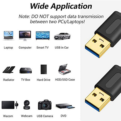 Tan QY USB 3.0 A to A Male Cable 12Ft, USB Male to Male Cable Double End USB Cord Compatible with Hard Drive Enclosures, DVD Player, Laptop(12ft) - color: 12Ft