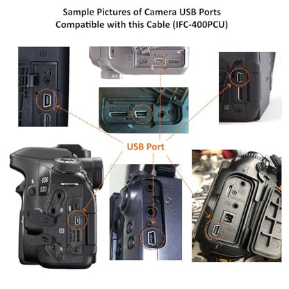 Camera IFC-400PCU IFC-200U IFC-500U USB Data/File Transfer Cable Cord Wire for Canon PowerShot ELPH 360 HS, Rebel EOS T1i T2i T3 T3i T4i T5 T5i T6 T6i T6s T7i & Vixia Camcorders - See Details Below
