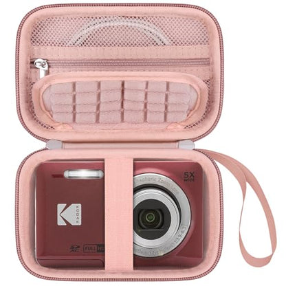 Elonbo Camera Carrying Case for KODAK PIXPRO FZ55/ FZ53/ FZ45/ FZ43 16MP Digital Camera, Vlogging Camera Storage Holder Travel Bag, Mesh Bag Fits Batteries, Cable, Memory Card, Card Reader,Rose Gold - color: Rose Gold+Inside Rose Gold