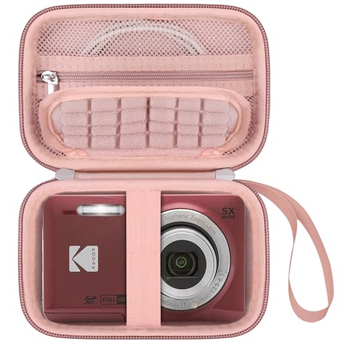 Elonbo Camera Carrying Case for KODAK PIXPRO FZ55/ FZ53/ FZ45/ FZ43 16MP Digital Camera, Vlogging Camera Storage Holder Travel Bag, Mesh Bag Fits Batteries, Cable, Memory Card, Card Reader,Rose Gold - color: Rose Gold+Inside Rose Gold