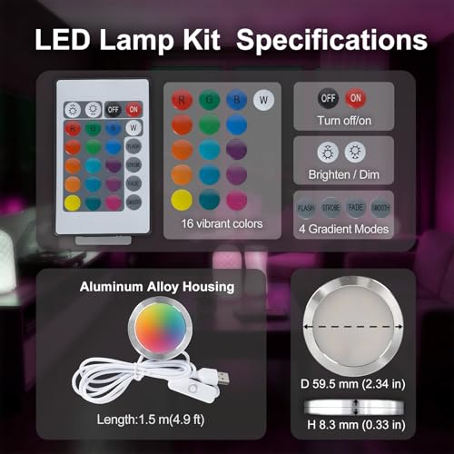 5PCS Remote Control RGB LED Lamp Kit 001 for Bambu Lab Multicolor RGB Includes Button Battery Makerworld 3D Printed DIY Hardware Model Spare Parts 5V USB Powered - color: 5 PCS RGB LED Light
