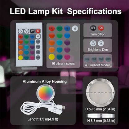 5PCS Remote Control RGB LED Lamp Kit 001 for Bambu Lab Multicolor RGB Includes Button Battery Makerworld 3D Printed DIY Hardware Model Spare Parts 5V USB Powered - color: 5 PCS RGB LED Light