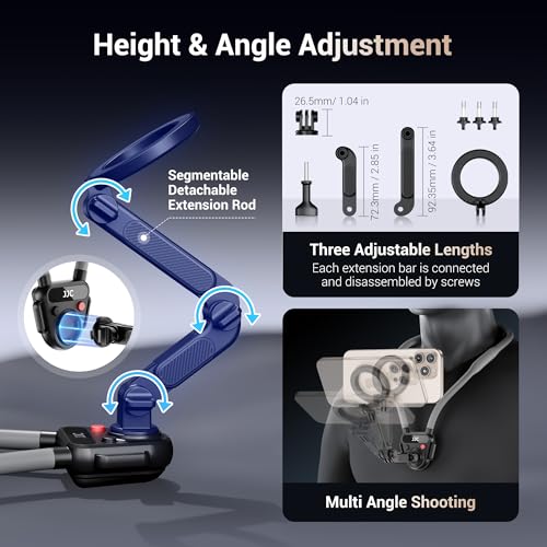 Lightweight Magnetic Neck Mount for Phone & Action Camera,Magnet Neck Holder with 3 Removable Arms for iPhone 17 16 15 Series Android Osmo360 Action 5Pro Hero 13,POV/Vlog Selfie Mount Necklace Holder | Quick Release Neck Phone Holder for iPhone 17 16 15 S