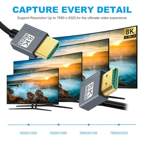 Cable HDMI 2.1 Male to HDMI Male 8K 60hz Stretch Coiled Cable Up Angled 90 Degree for HDTV Computer Laptop Monitor - style: HDMI Up Angled