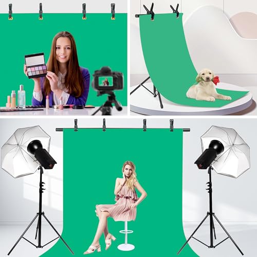T-Shape Portable Backdrop Stand, 6.5x3.2ft Adjustable Photo Background Stand Kit, Sturdy Small Back Drop Holder with 4 Spring Clamps, Carry Bag for Parties, Photography and Video Studio