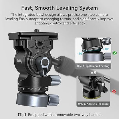 SmallRig CT180 Video Tripod, 72" Camera Tripod Monopod with Fluid Head, Aluminum Camera Tripod, 360° Panorama Fluid Head for Travel, Video, Live Streaming, Vlogging- 3760B