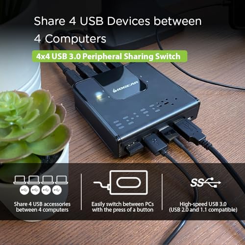IOGEAR 4x4 USB 3.0 Peripheral Sharing Switch - Share 4 USB Devices Between 4 Computers - LED Indicators - Cables & Remote Included - PC - MAC - Printer - Scanner - Mouse/Keyboard and More - GUS434 - size: 4x4, style: USB 3.0