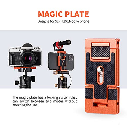 K&F CONCEPT Aluminum Alloy Quick Release Plate with 1/4 Inch Screw for Camera, Cage, Cellphone etc (Orange) - color: Mobile Phone Clip + Quick Release Plate