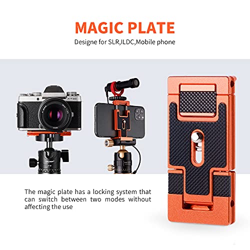 K&F CONCEPT Aluminum Alloy Quick Release Plate with 1/4 Inch Screw for Camera, Cage, Cellphone etc (Orange) - color: Mobile Phone Clip + Quick Release Plate